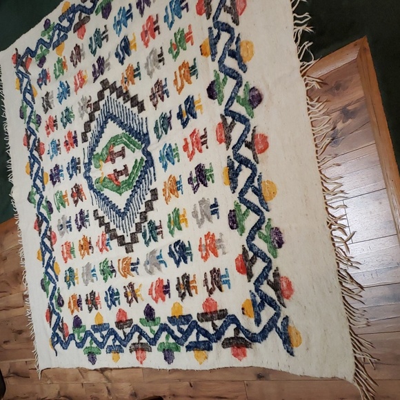 ❤ VINTAGE | Peruvian Wool Blanket Large Heavy Slubby Fringe - Picture 10 of 15